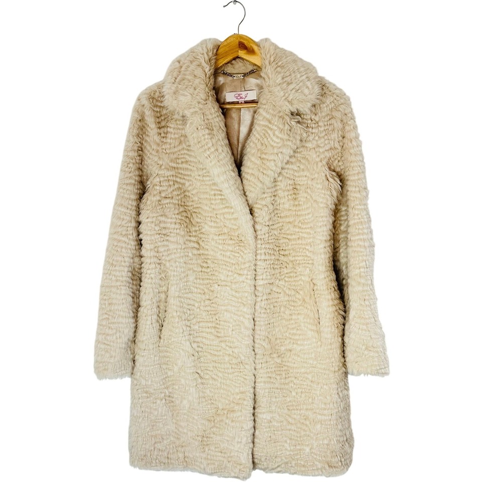 Eliza J Women Faux Fur Textured Coat Cream Size S